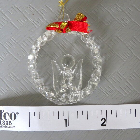 Vintage Clear Spun Glass Crystal Angel in Wreath Hanging Holiday Ornament - Picture 6 of 15
